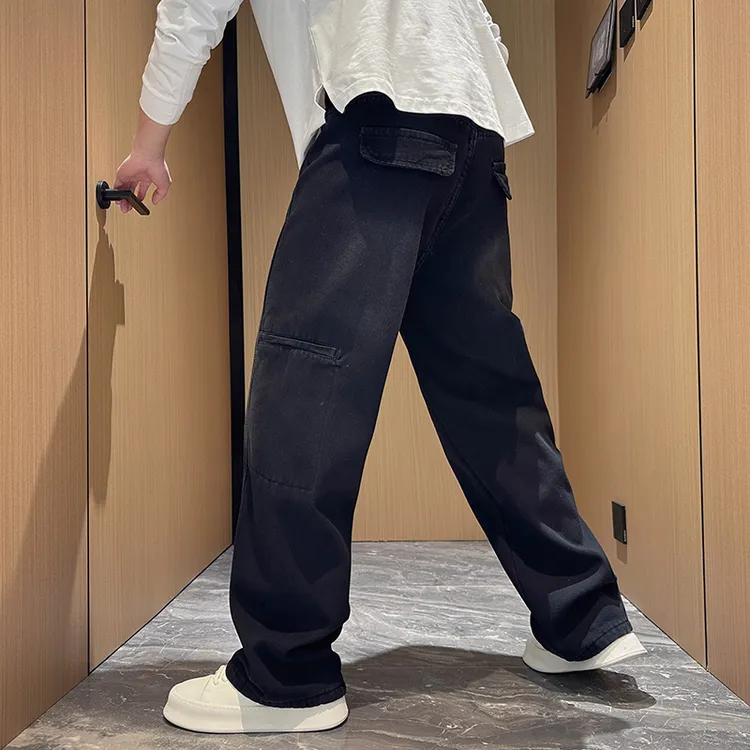 牛仔裤男款爆款2025新款春季潮牌美式弯刀裤百搭直筒宽松工装长裤