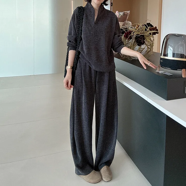 洋气时尚套装女2025秋季新款拉链卫衣搭高腰休闲裤简约通勤两件套