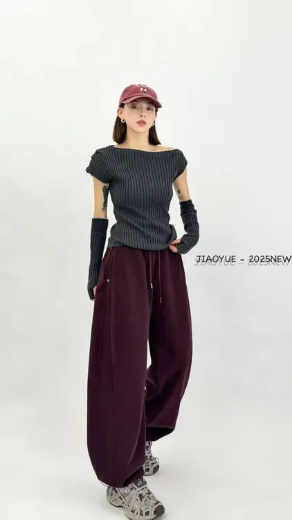 奥粒绒加厚750克高腰窄版阔腿小弯刀羊毛休闲宽松显瘦98201