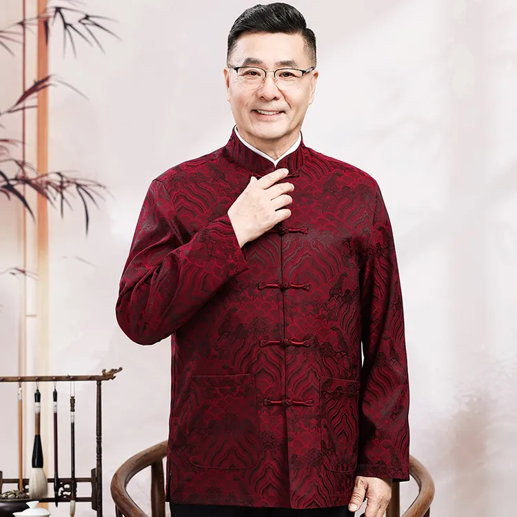 春秋夹克男中老年唐装长袖外套中国风男装中年爸爸装老人爷爷套装