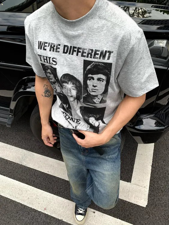 SAIMT夏季乐队印花人像复古小领口索罗娜凉感短袖t恤cleanfit潮流