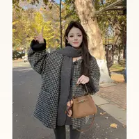 【晓溪服饰】冬款极简百搭格纹小香风设计感粗花呢羽绒外套7015