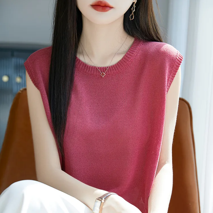哥弟阿玛施正品2025夏季薄款针织短袖女欧货高端无袖圆领t恤上衣