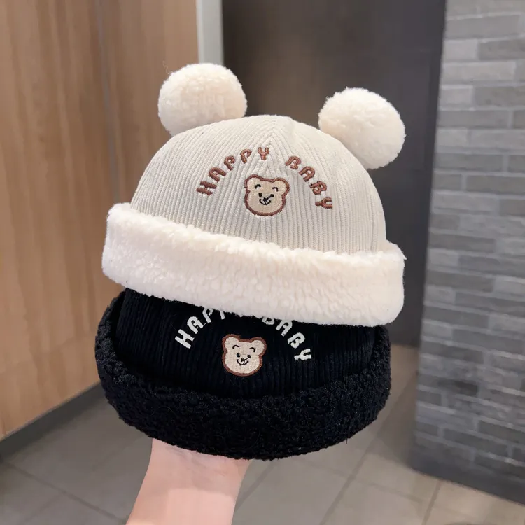 【娃都爱】宝宝帽子秋冬可爱小熊灯芯绒地主帽男女童保暖雅痞瓜皮帽
