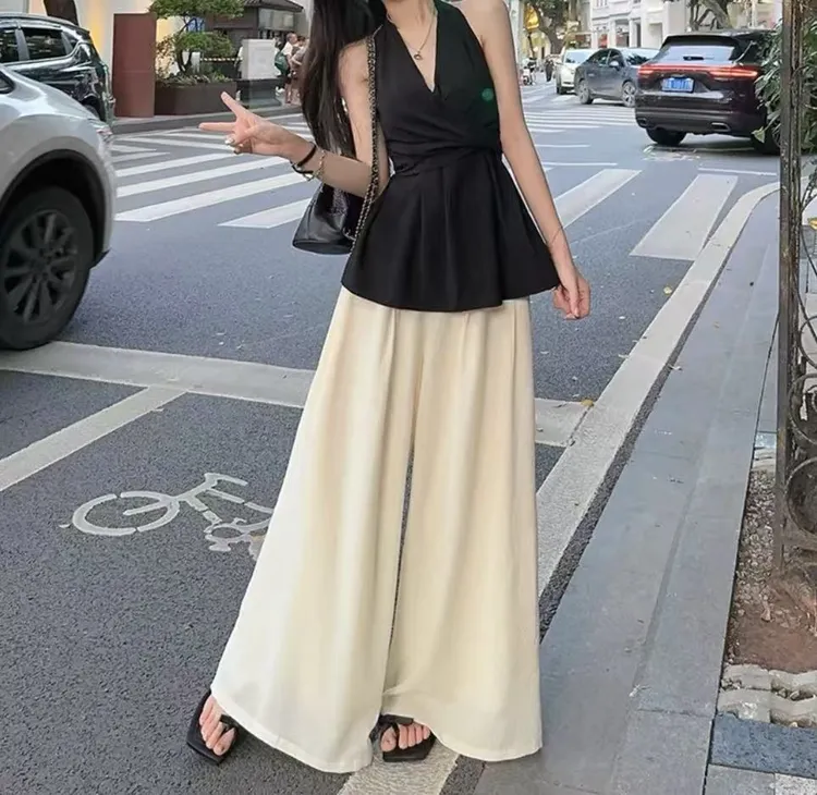 【清货明天发+运补8】2025夏季韩系慵懒风宽松大裤腿百搭休闲裤女