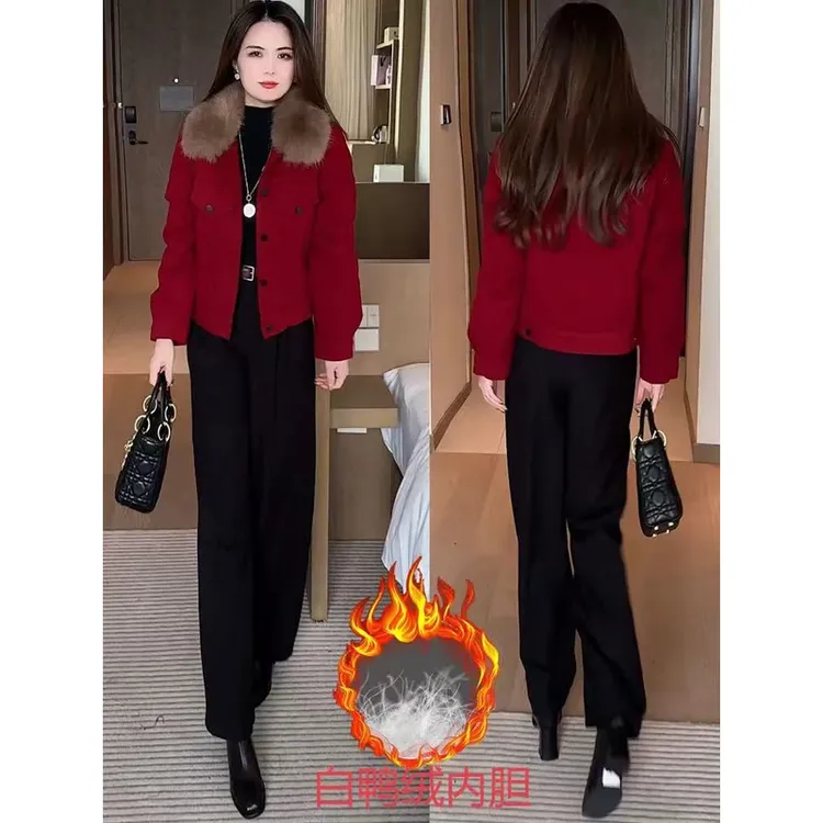 时尚短款棉服女士冬季新款洋气显瘦百搭棉衣小个子毛领加厚短外套