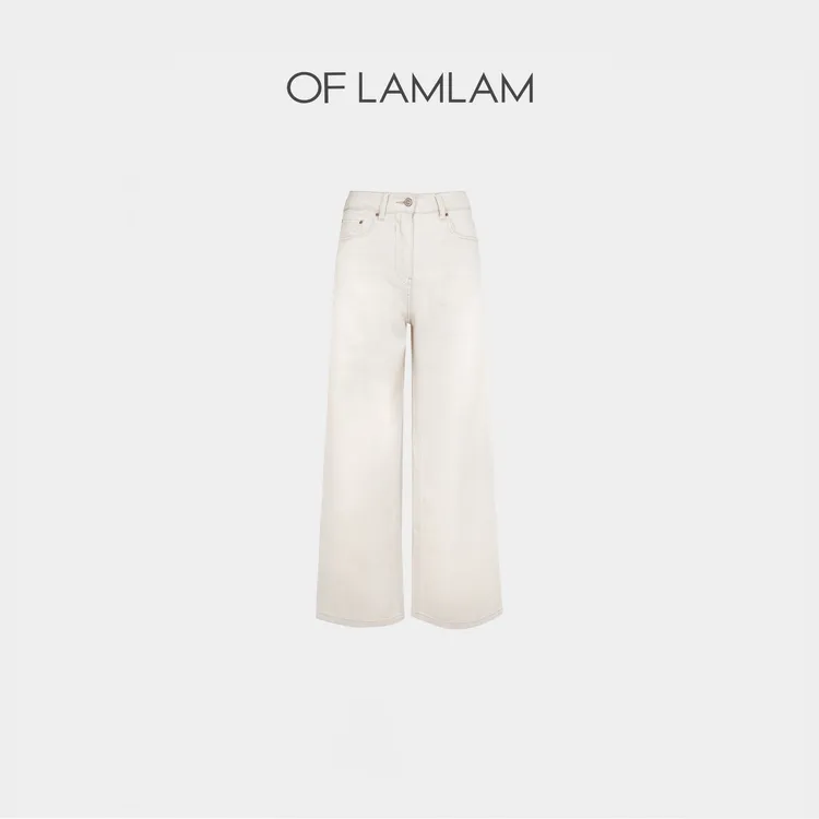 “高光时刻”【棉麻混纺】经典皮牌撞色直筒牛仔裤 OFLAMLAM M25K8036