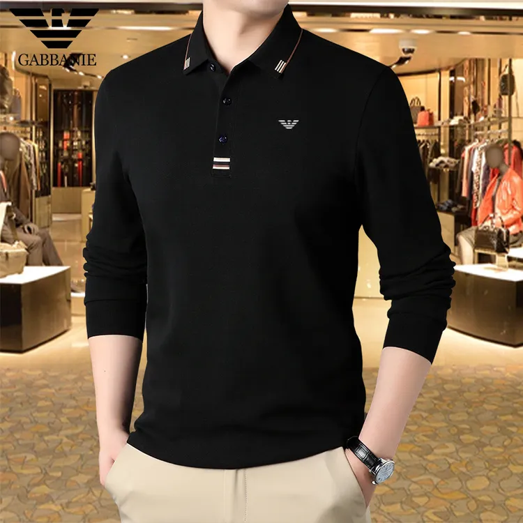 专柜正品100%纯棉POLO衫男士长袖秋冬新款商务休闲翻领打底T恤男