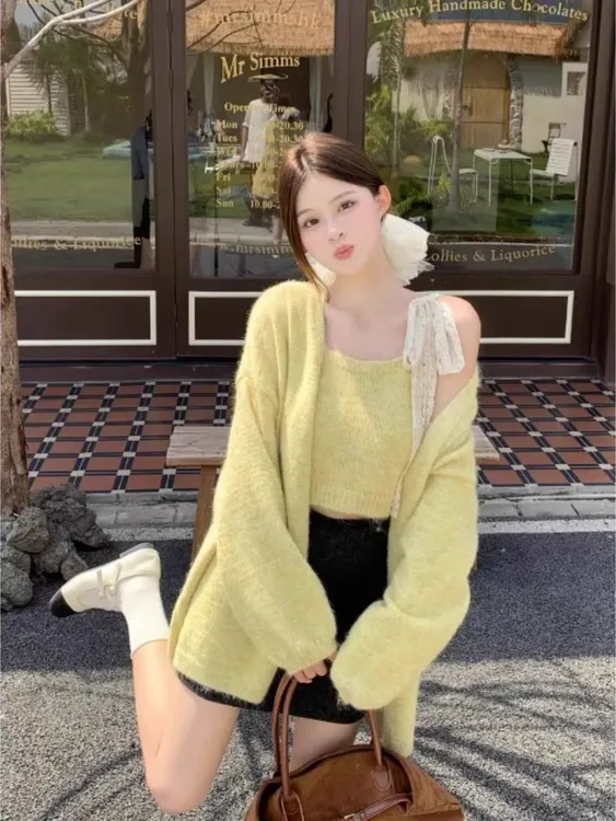 时尚套装女装时尚针织吊带显瘦外搭短款上衣小众休闲