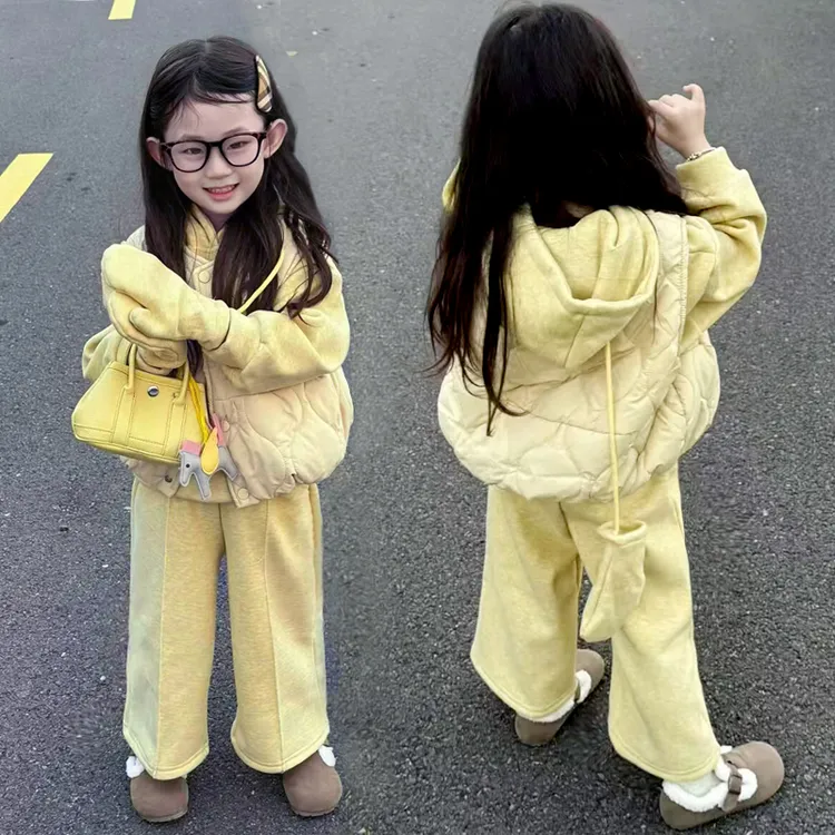 女童冬装加绒加厚套装2025新款韩版洋气中大童女孩秋冬马甲三件套
