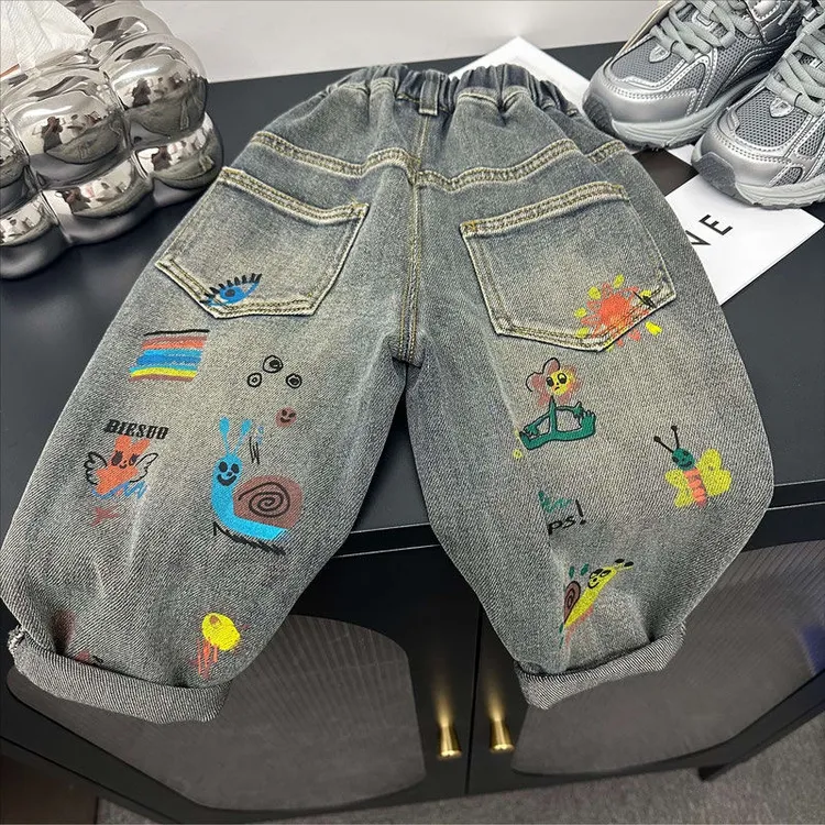 男女童2024秋季新款百搭宽松中小童春秋时尚百搭潮流牛仔裤韩版潮