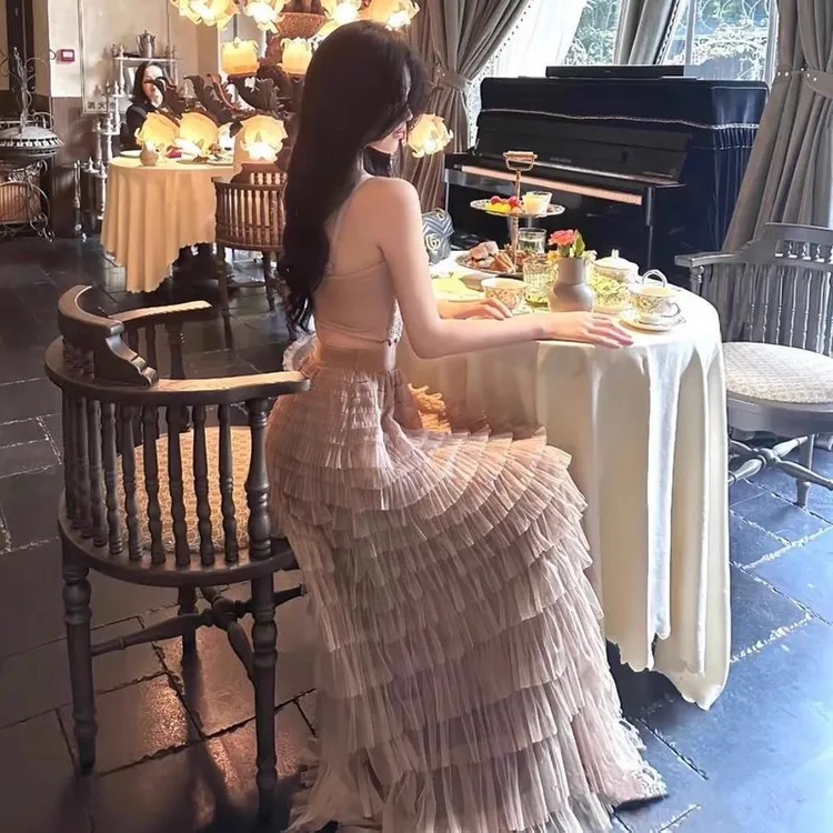 春秋重工高端层层网纱蛋糕半身裙女高腰显瘦垂感仙女蛋糕裙半身裙