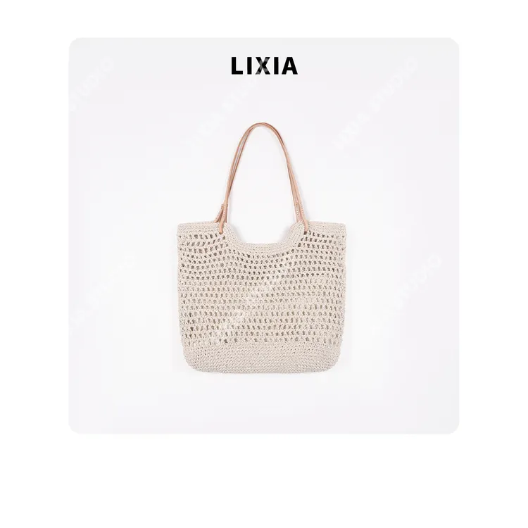 LIXIA【编织艺术】个性休闲时尚编织蜡绳配牛皮肩带单肩包-D8596