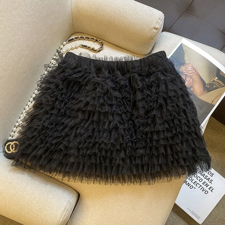 韩版气质温柔风高腰层层网纱设计感修身显瘦百搭减龄蓬蓬半身裙女