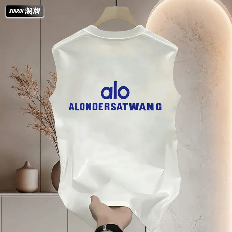 夏季宽松休闲美式个性字母印花男女款圆领纯棉无袖背心百搭潮流