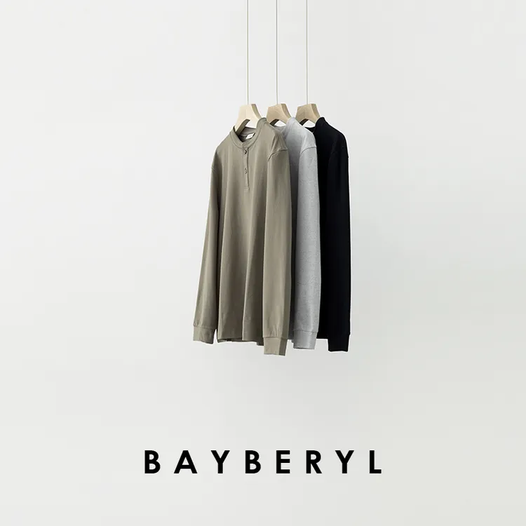 BAYBERYL老贝家属半门襟圆领百搭简约长袖25秋T恤9NT5I2042-9/21