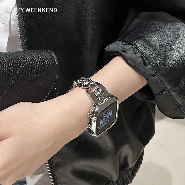 金属克罗心朋克表带适用苹果applewatch手表带S10811代SE个性男女