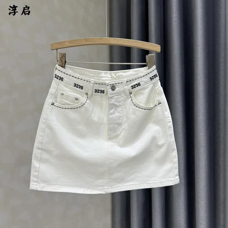 淳启时尚休闲新款包臀短裙子辣妹防走光高腰百搭字母牛仔半身裙女