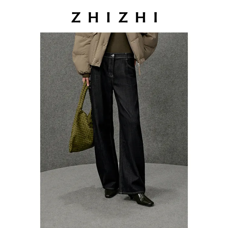 致知 相湖边 条纹肌理磨毛内里牛仔裤25年冬季新款ZZ2EWNHW014