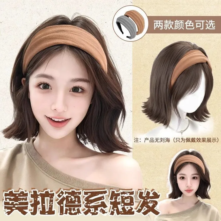 假发全头套女秋季新款美拉德短发发箍假发一体式可拆卸外翻假发套