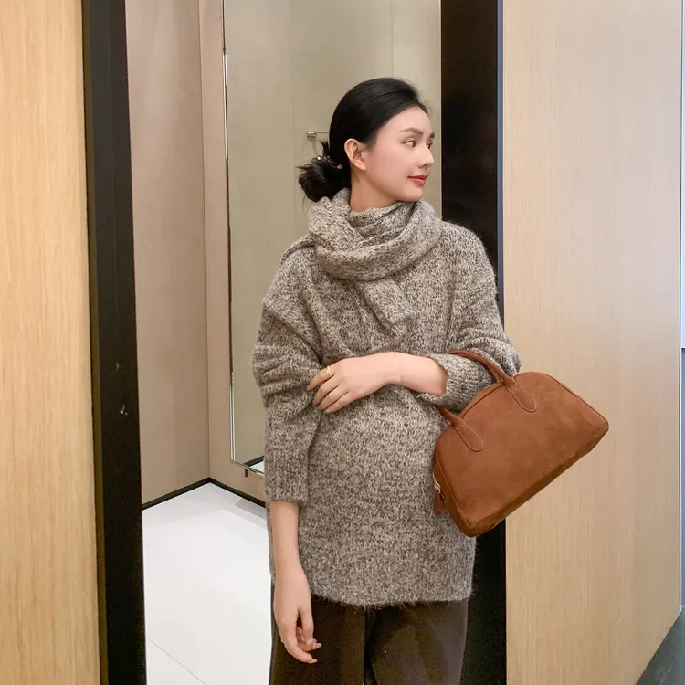 ZMA孕妇装【杂色围巾毛衣套装】贵气感冬装冬季新款绵羊毛加绒时尚