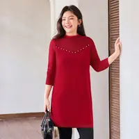 【木耳边钉珠针织连衣裙子】MsShe大码女装春装显瘦裙子B2410011