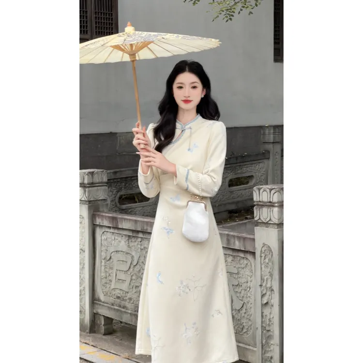 鹿向南【蝶梦清影】2025年秋冬新款新中式连衣裙QJD00661