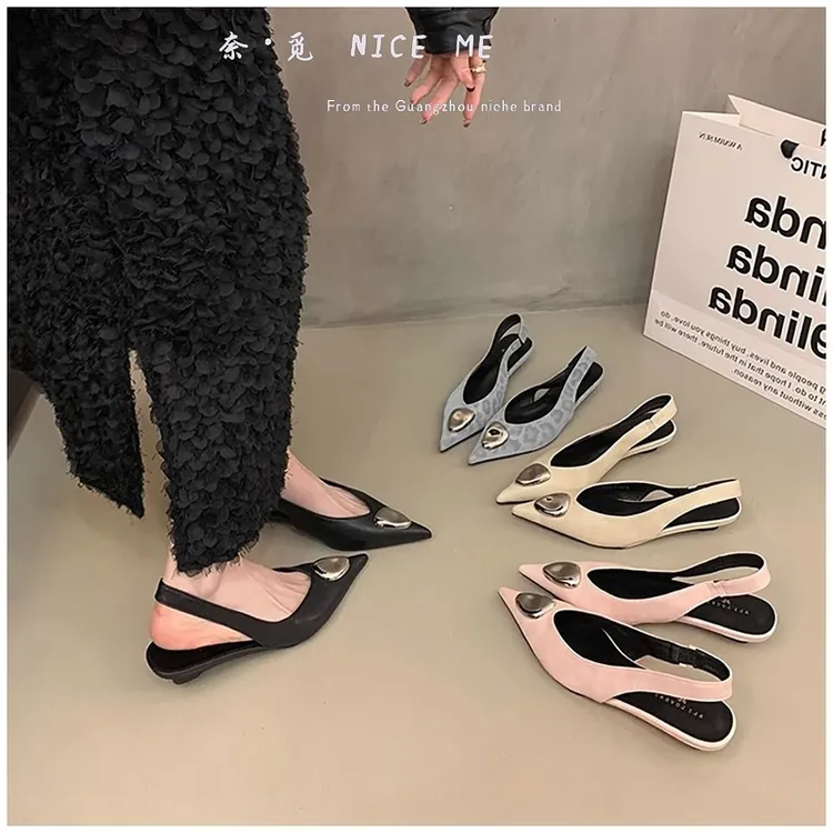 【幂式】NICE ME~设计感小众法式复古包头凉鞋低跟早春新款懒人鞋