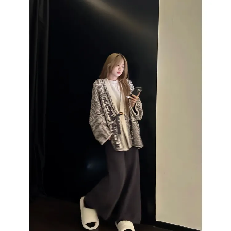 中性小香风纯色高级半边绒睡衣女冬季新款长袖长裤针织套装家居服