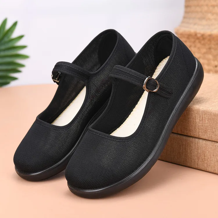 透气简约老北京布鞋女防滑耐磨妈妈鞋一字扣工作鞋低帮不累脚单鞋