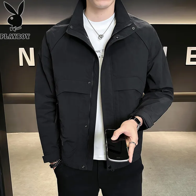 PLAYBOY/花花公子男士夹克立领时尚百搭宽松帅气春秋新款男装外套