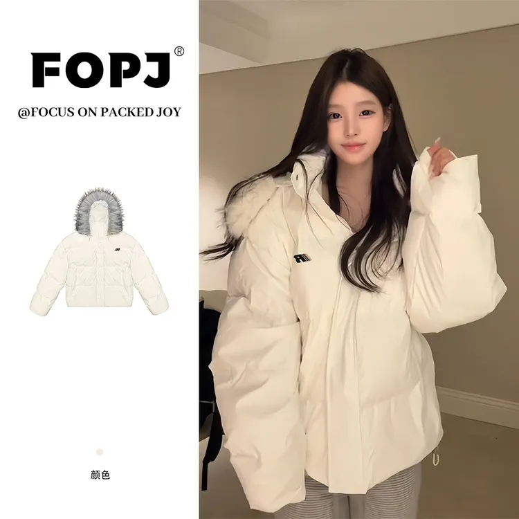 FOPJ冬季新款加厚保暖毛领棉服外套宽松慵懒风百搭时尚潮流休闲服