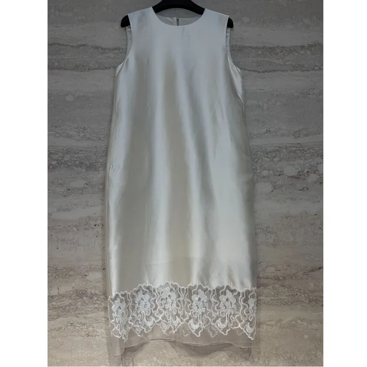 TANTAN显瘦气质流苏刺绣镂空下摆羊毛真丝连衣裙4515