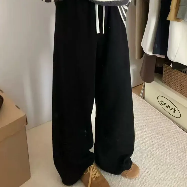 衣号店 秋款高品新面绒高腰宽松云感直筒阔腿裤5523