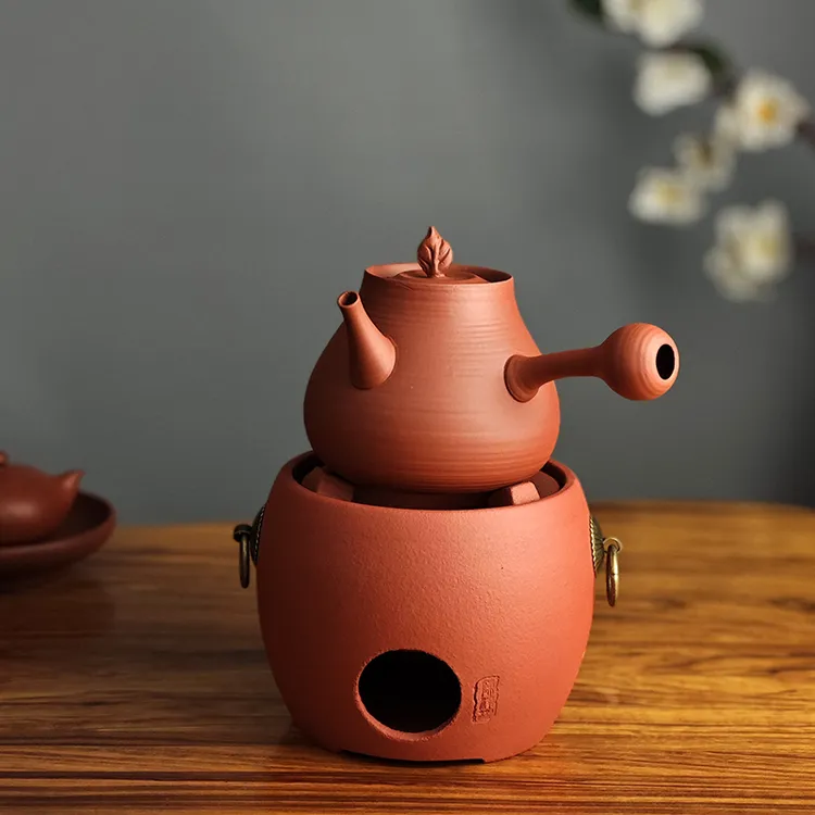 国潮经典茶馆老式手工潮州红泥砂铫壶侧把提梁壶烧水跳盖壶煮茶炉