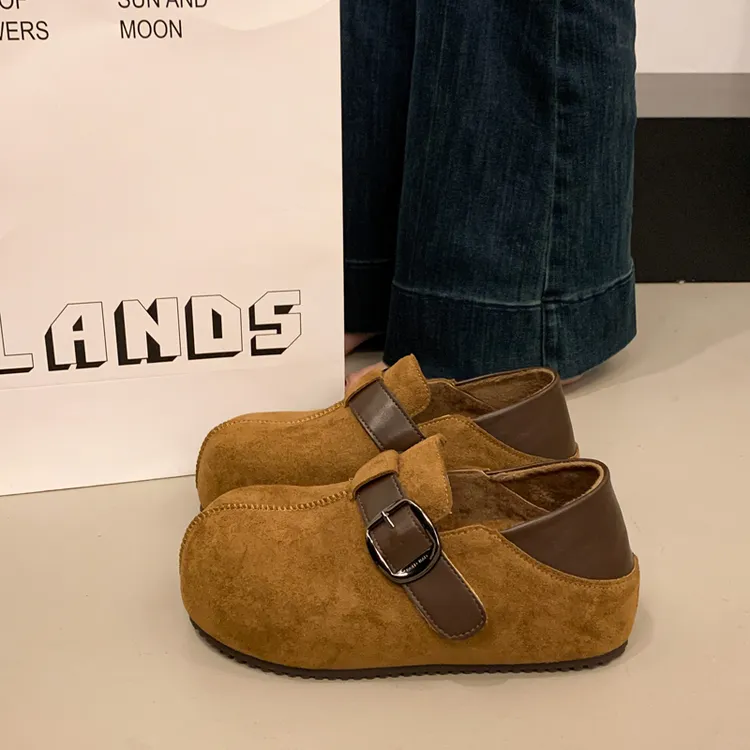 女款全包加绒勃肯鞋小个子厚底内增高2025冬季新款一脚蹬懒人棉鞋