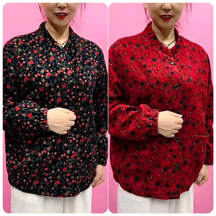 182#木耳领碎花妈妈装外套