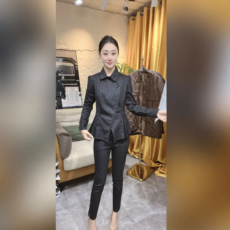 （1106）雪颖家2025年秋季斜襟桑丝绵衬衫修身百搭显瘦气质款衬衫女