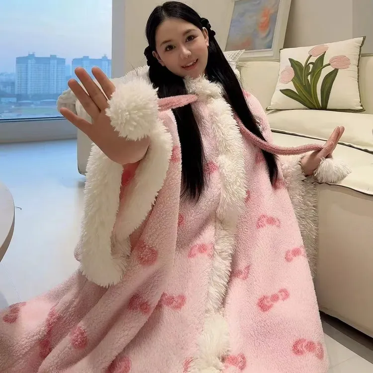 kitty酱软萌睡袍凯蒂猫加绒小个子可爱斗篷秋冬家居服宽松舒适女