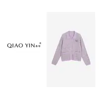 QIAO YIN"开衫“时尚宽松型常翻领衫格纹气质常规时尚适中QY28399