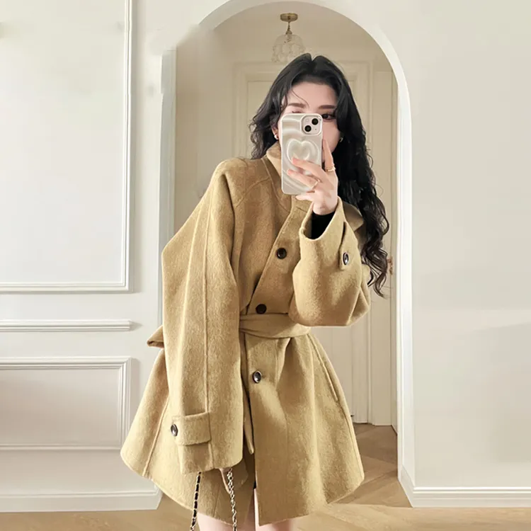 高级感双面呢子大衣女秋冬2025年新款韩系立领小个子短款毛呢外套