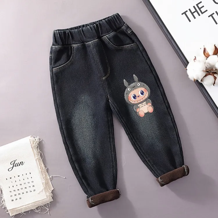男童裤子秋冬季2025新款一体绒儿童牛仔裤男孩加绒加厚羊羔绒长裤