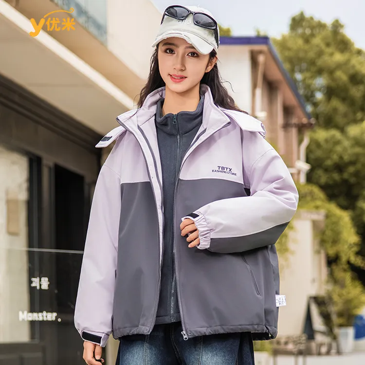 【专柜品质】时尚撞色中大冲锋衣套加绒加厚儿童防风连帽外套3628