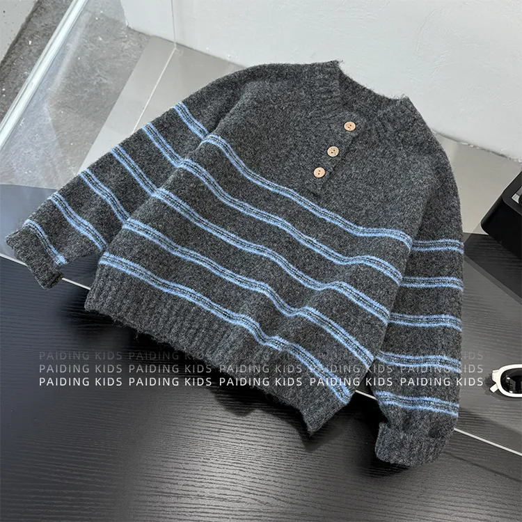 【现货】秋冬装儿童韩版时尚撞色条纹休闲宽松百搭套头毛衣SJ6519