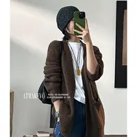吕小布 | 意大利羊驼毛开衫 复古慵懒男友风V领廓形毛衣开衫0555