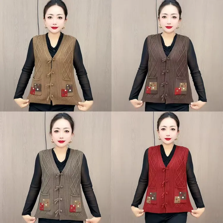  民族风盘扣秋冬编织秋季洋气女士马夹（c）