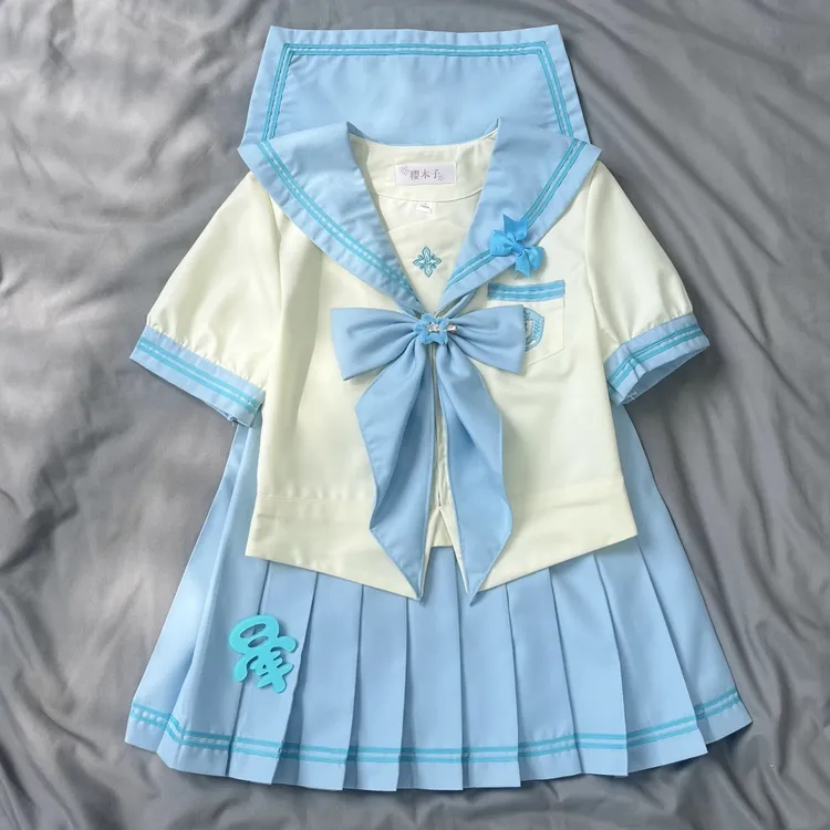 【千岛玉】樱木子原创jk制服套装正版收腰水手服学院风百褶短裙女