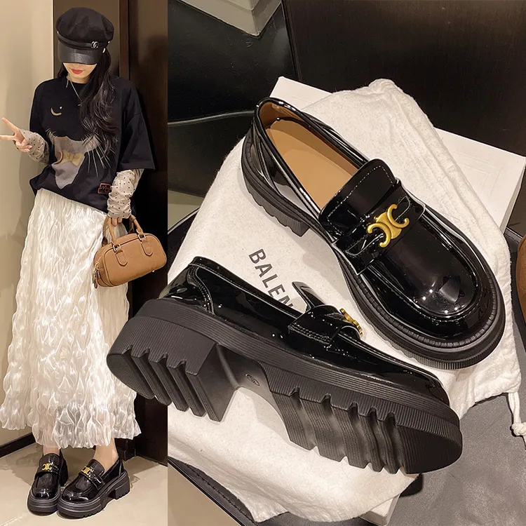 秋季粗跟一脚蹬日式圆头乐福鞋春季高跟鞋女2025爆款洋气秋冬款