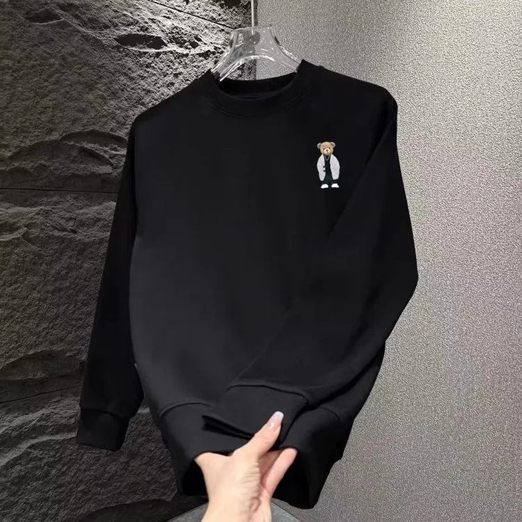 仓石一树潮牌秋冬圆领宽松小熊印花卫衣男士加绒宽松休闲情侣上衣