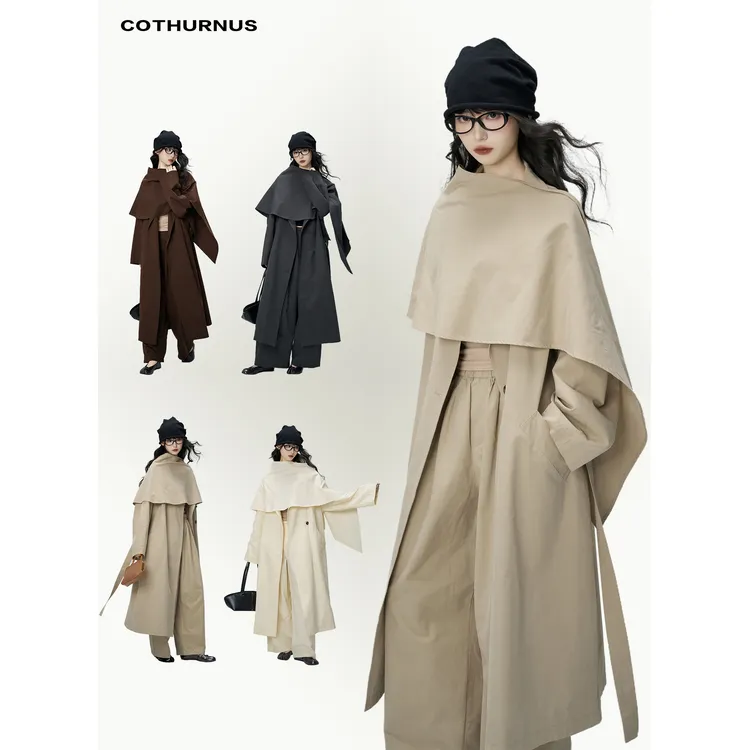 COTHURNUS | 高级感披肩式风衣套装女秋季设计感小众外套两件套